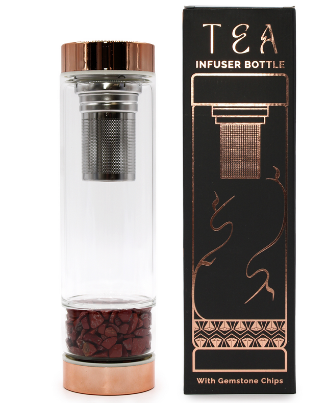 Bouteille à infusion (Infuseur) et pierres semi-précieuses : Jaspe Rouge