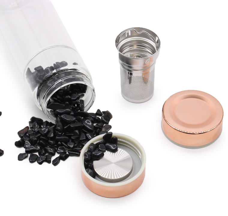 Bouteille à infusion (Infuseur) et pierres semi-précieuses : Onyx