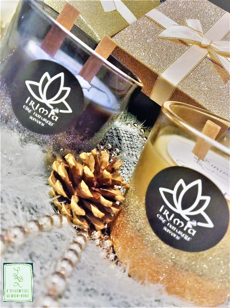 Bougie 100% naturelle à la cire de soja et Parfum de Grasse : Nougat Blanc et Cidre cannelle