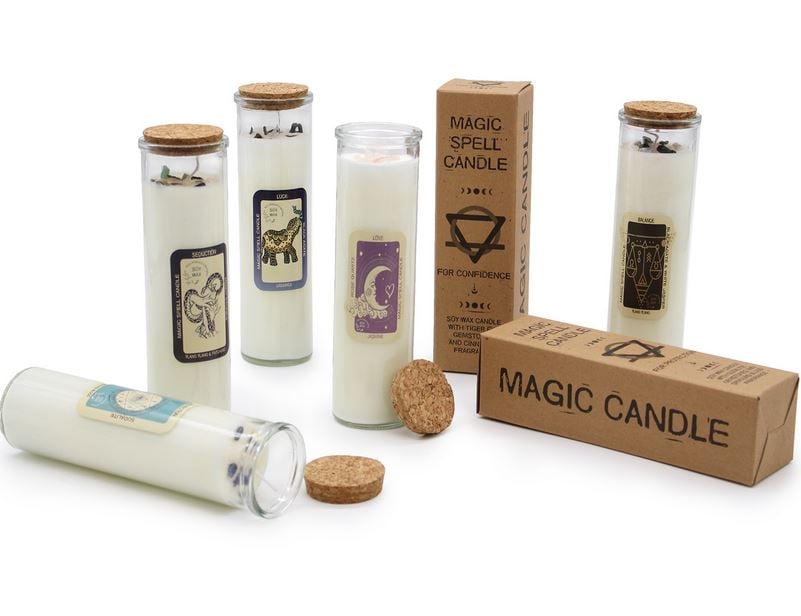 Bougie magique 100% naturelle et végétale à la cire de soja (avec pierres semi-précieuses)