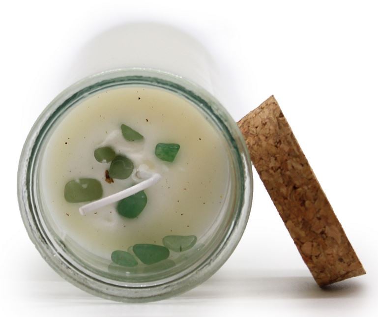 Bougie magique 100% naturelle et végétale à la cire de soja (avec pierres semi-précieuses)
