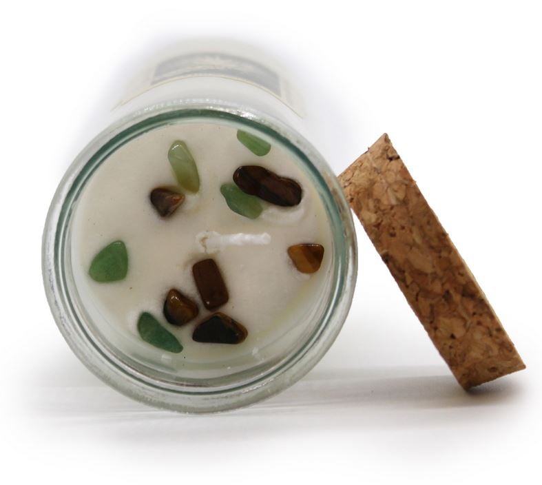 Bougie magique 100% naturelle et végétale à la cire de soja (avec pierres semi-précieuses)