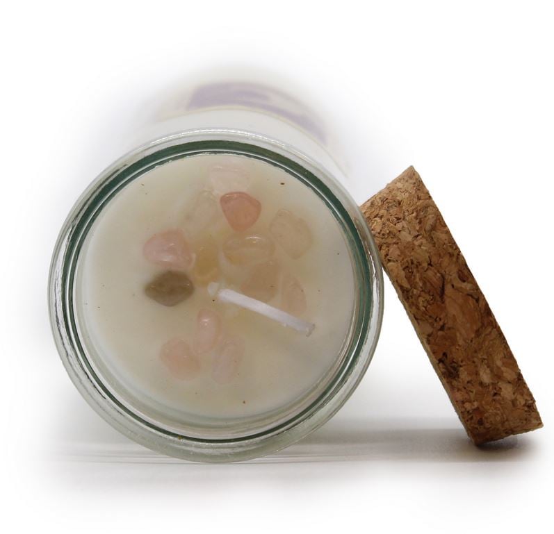 Bougie magique 100% naturelle et végétale à la cire de soja (avec pierres semi-précieuses)