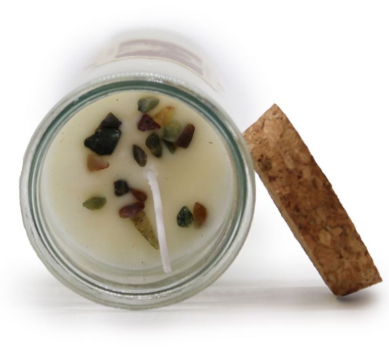 Bougie magique 100% naturelle et végétale à la cire de soja (avec pierres semi-précieuses)