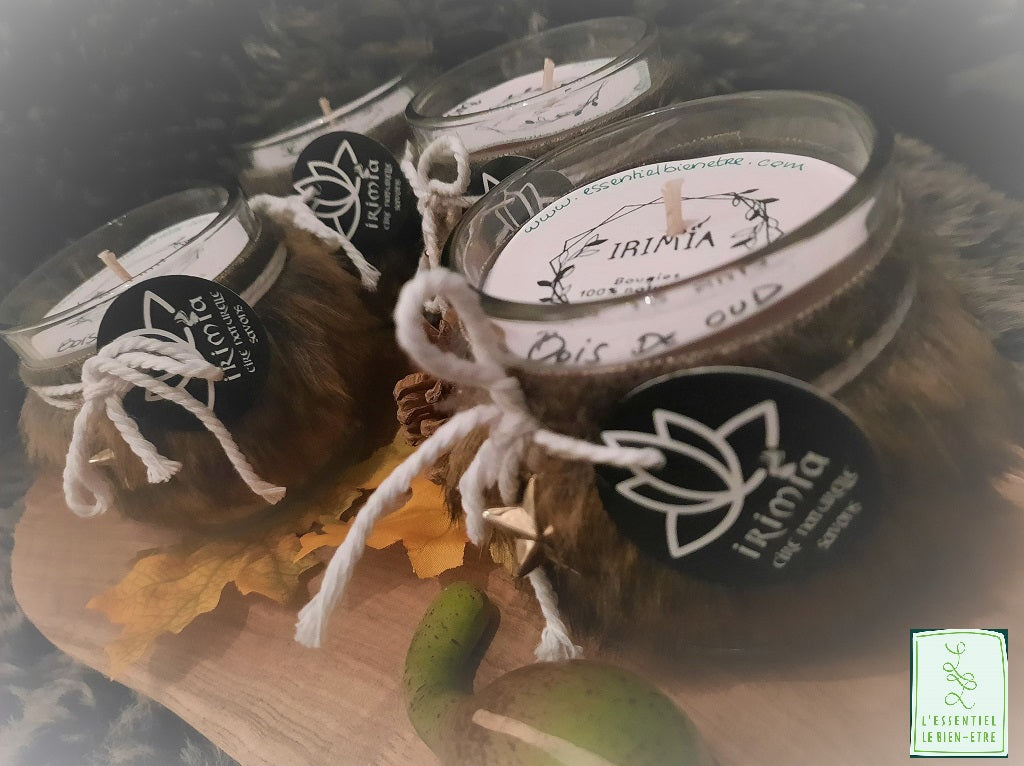 Bougie 100% naturelle et végétale à la cire de soja et au parfum de Grasse : Bois de Oud