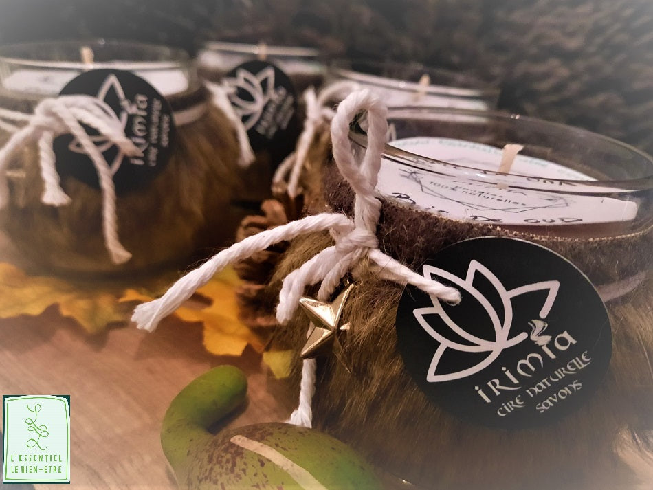 Bougie 100% naturelle et végétale à la cire de soja et au parfum de Grasse : Bois de Oud