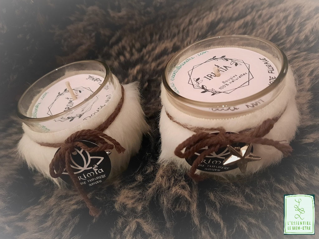 Bougie 100% naturelle à la cire de soja et Parfum de Grasse : Douce nuit - notes florales délicates