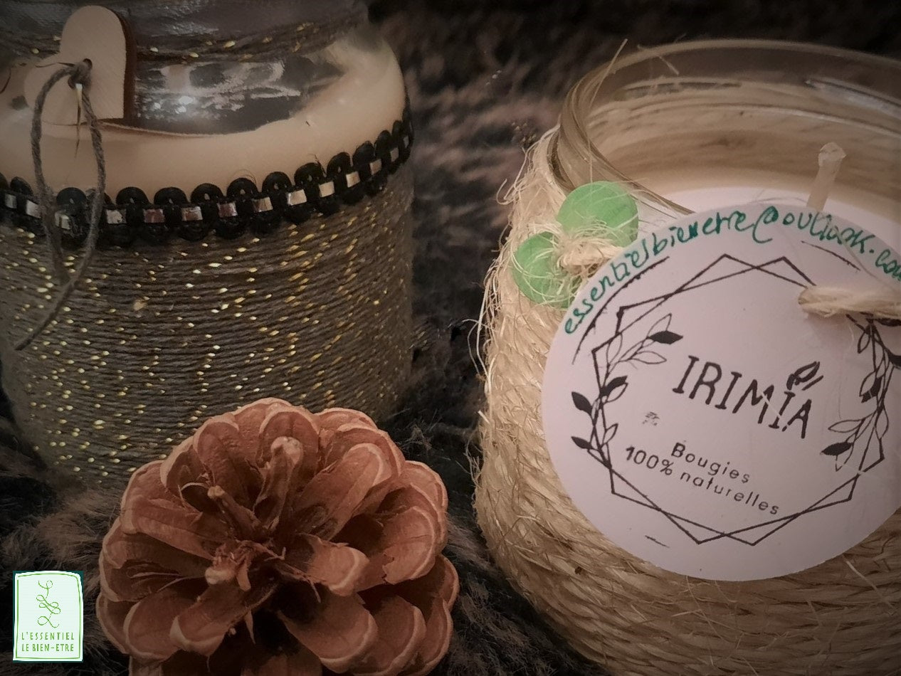 Bougie 100% naturelle et végétale à la cire de soja et au parfum de Grasse : Pomme Cannelle