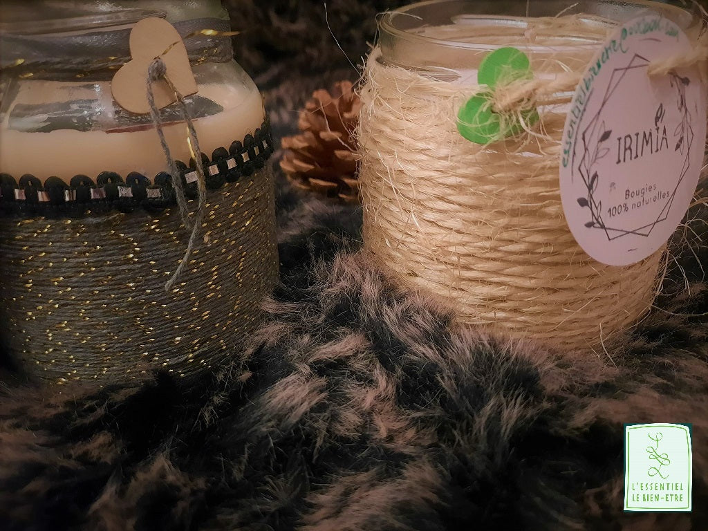 Bougie 100% naturelle et végétale à la cire de soja et au parfum de Grasse : Pomme Cannelle
