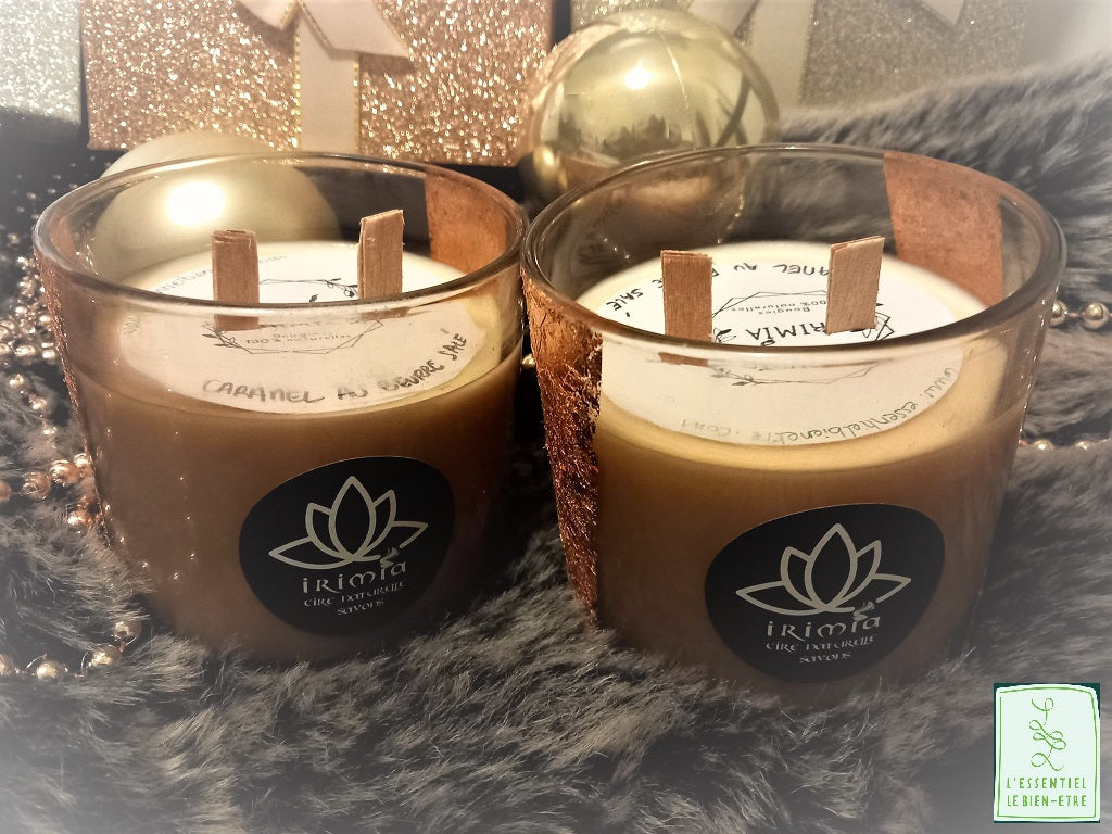Bougie 100% naturelle à la cire de soja et Parfum de Grasse : Caramel au beurre salé