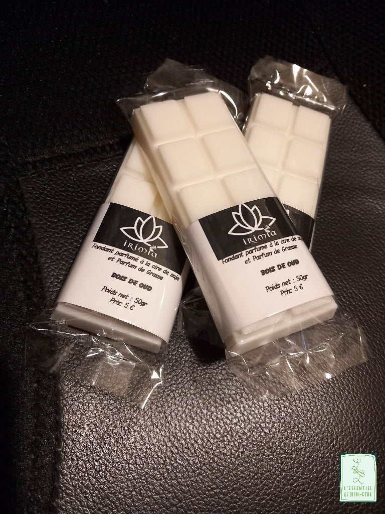Fondants parfumés à la cire de soja 100% naturelle et parfum de Grasse : Bois de Oud