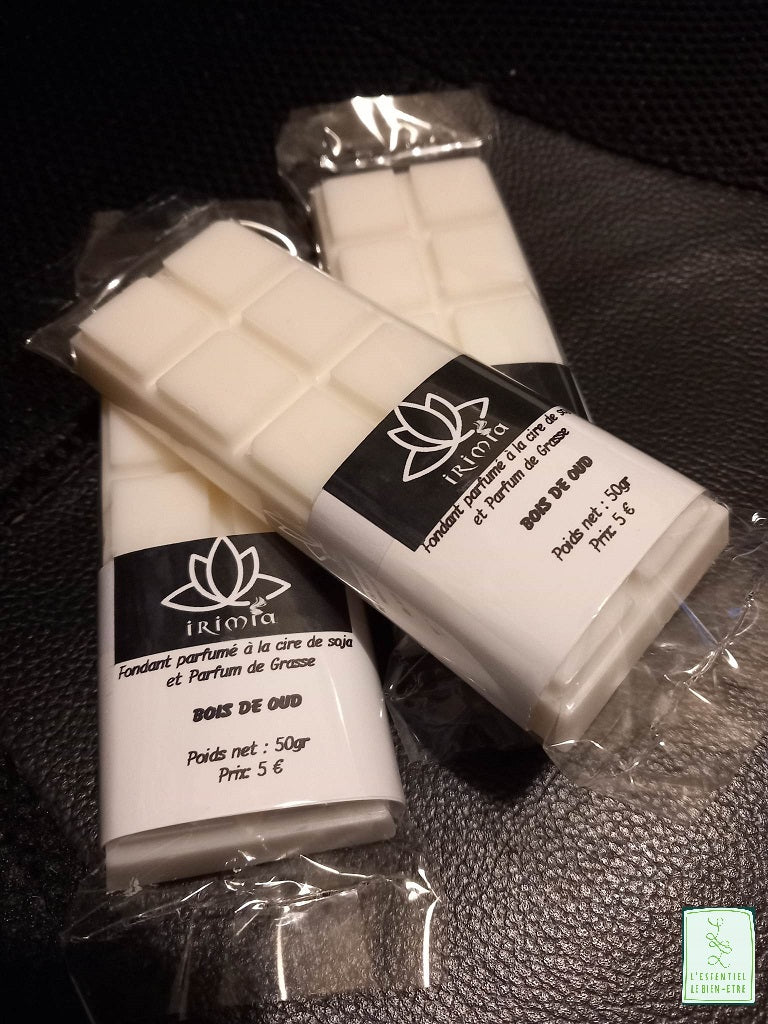 Fondants parfumés à la cire de soja 100% naturelle et parfum de Grasse : Bois de Oud
