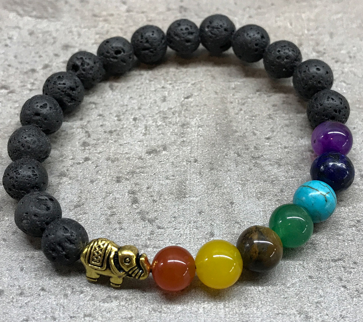 Bracelet 7 chakra et pierres de lave